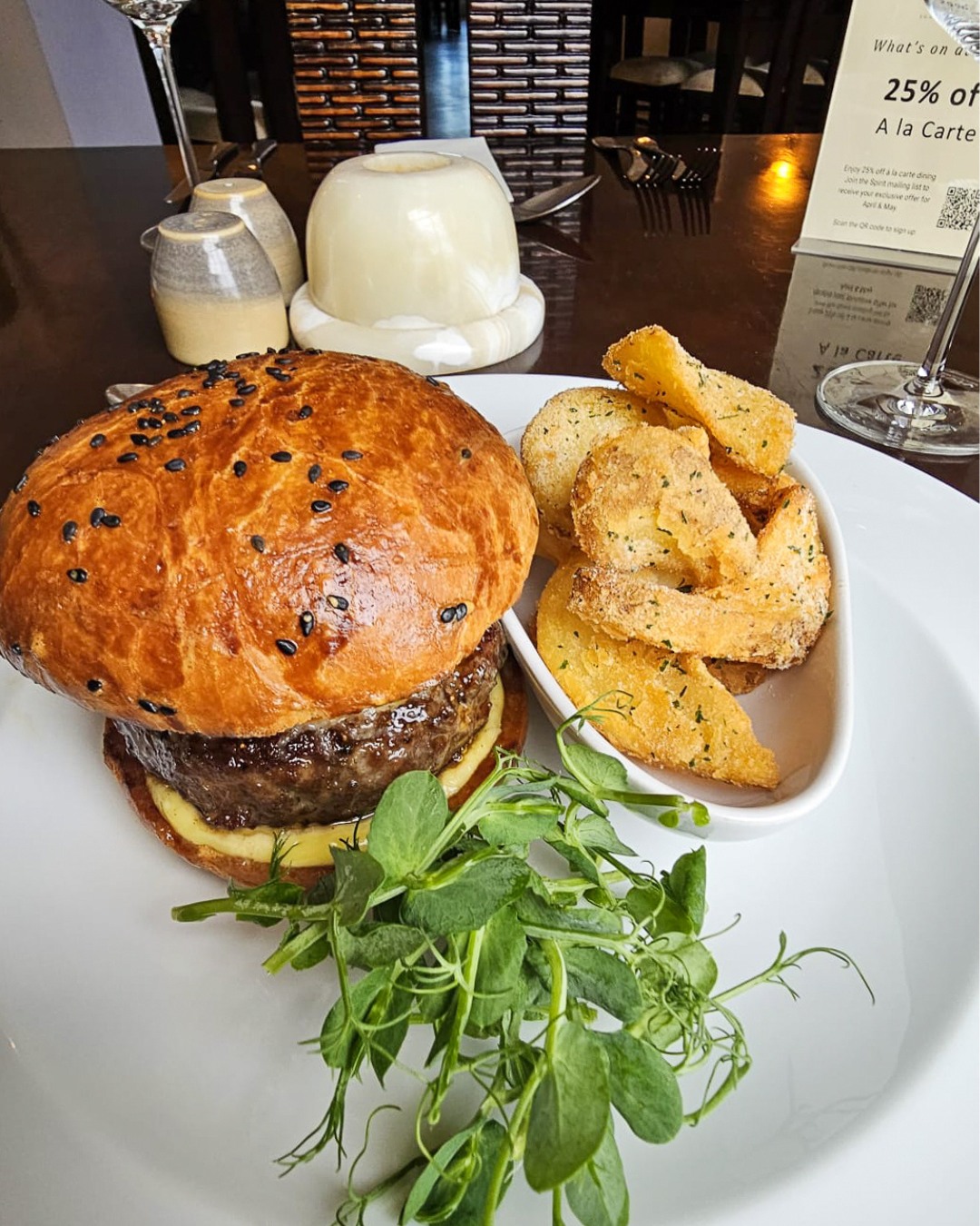 You asked, we delivered. ✨

While burgers aren't our usual signature, we couldn't ignore the requests. Introducing the Spirit Wagyu Burger—a masterpiece of seeded brioche, savoury bacon jam, and vintage cheddar, served with our golden sidewinder fries.🤤

Available now on our á la carte menu. Who are you bringing to try this? 🍔
.
.
.
.
.
#warrington #stocktonheath #cheshire #warringtonrestaurant #cheshirerestaurants